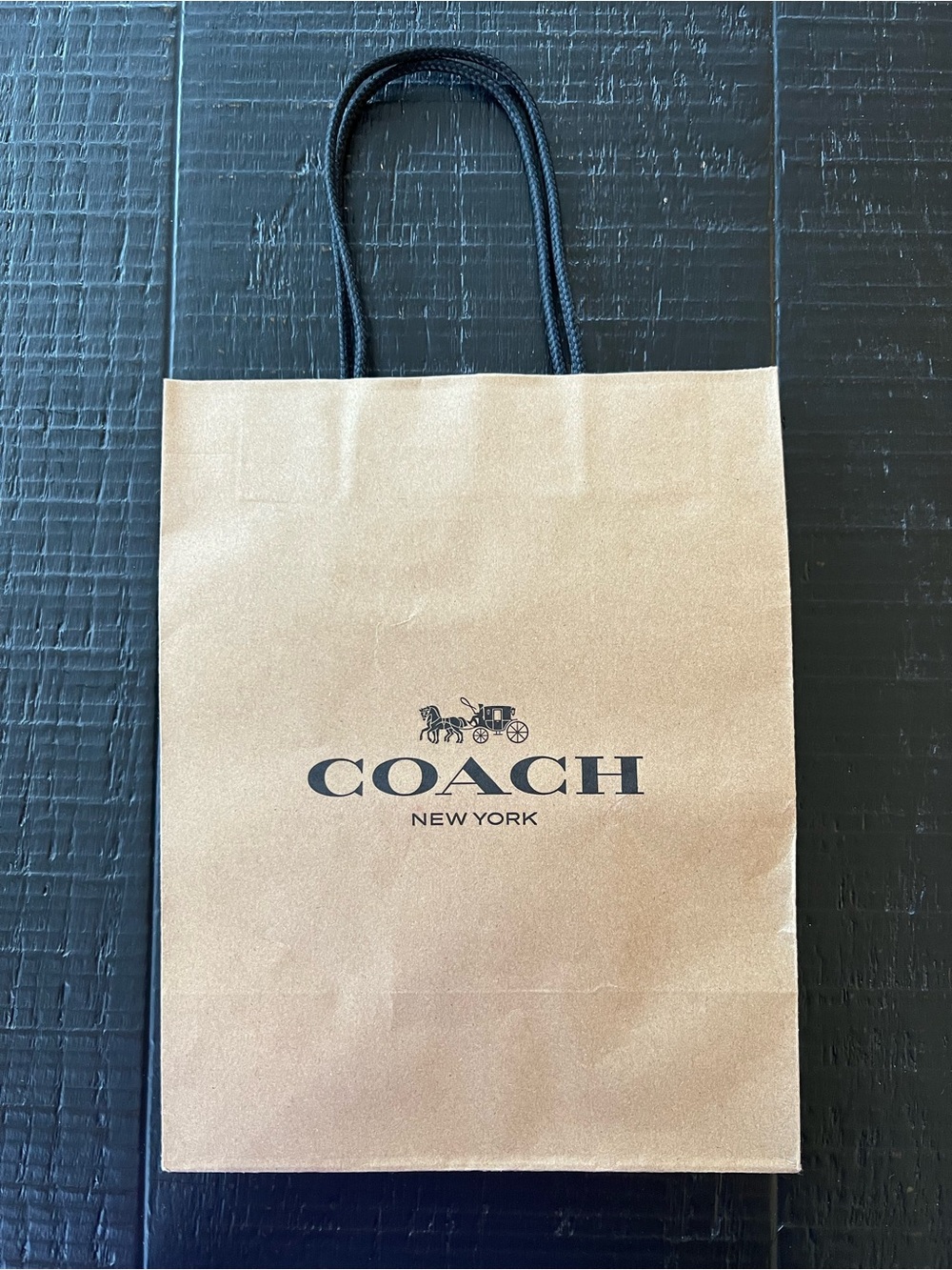 COACH New York Small Brown Paper Shopping Bag with Black Handles